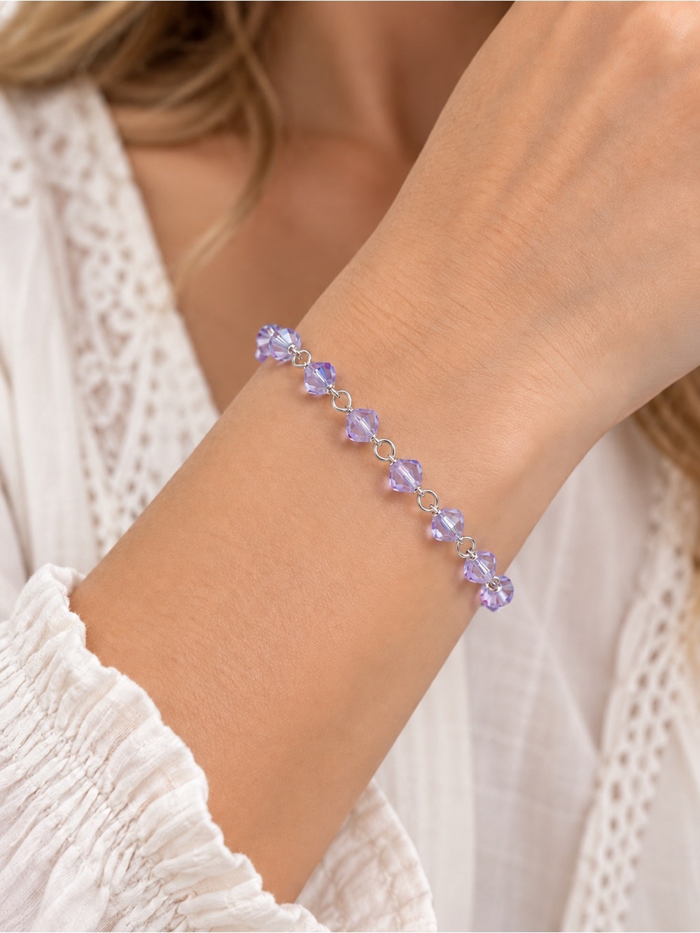 Handmade Swarovski Violette Crystal Silver-Tone Bracelet